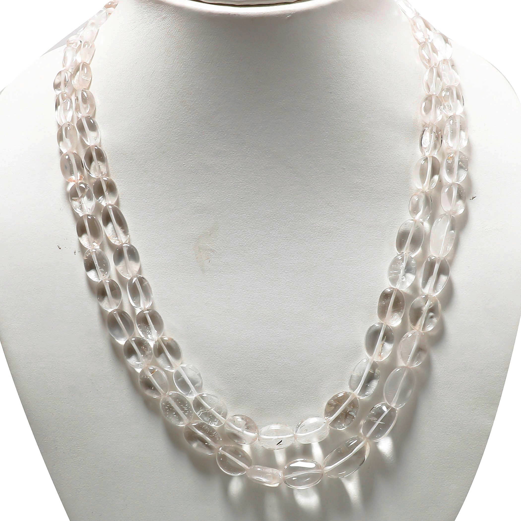 Natural White Crystal Quartz Beaded Fine Gemstone Necklace 