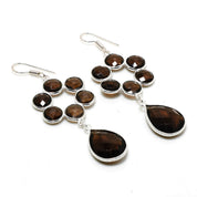 Natural Light Gray Smoky Quartz Drop/Dangle Fine Gemstone Earrings 