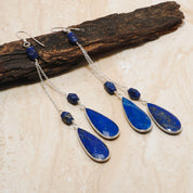 Natural Blue Lapis lazuli Drop/Dangle Fine Gemstone Earrings 