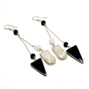 Natural White Rainbow Moonstone Drop/Dangle Fine Gemstone Earrings 