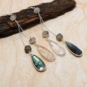 Natural Gray Labradorite Drop/Dangle Fine Gemstone Earrings 