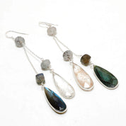 Natural Gray Labradorite Drop/Dangle Fine Gemstone Earrings 