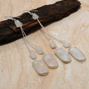 Natural White Rainbow moonstone Drop/Dangle Fine Gemstone Earrings 