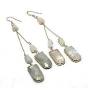 Natural White Rainbow moonstone Drop/Dangle Fine Gemstone Earrings 