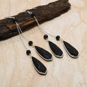 Natural Black Tourmaline Drop/Dangle Fine Gemstone Earrings 