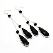 Natural Black Tourmaline Drop/Dangle Fine Gemstone Earrings 