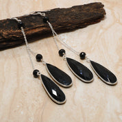 Natural Black Tourmaline Drop/Dangle Fine Gemstone Earrings 