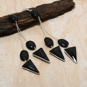 Natural Black Tourmaline Drop/Dangle Fine Gemstone Earrings 