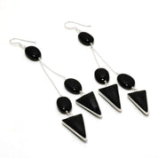 Natural Black Tourmaline Drop/Dangle Fine Gemstone Earrings 