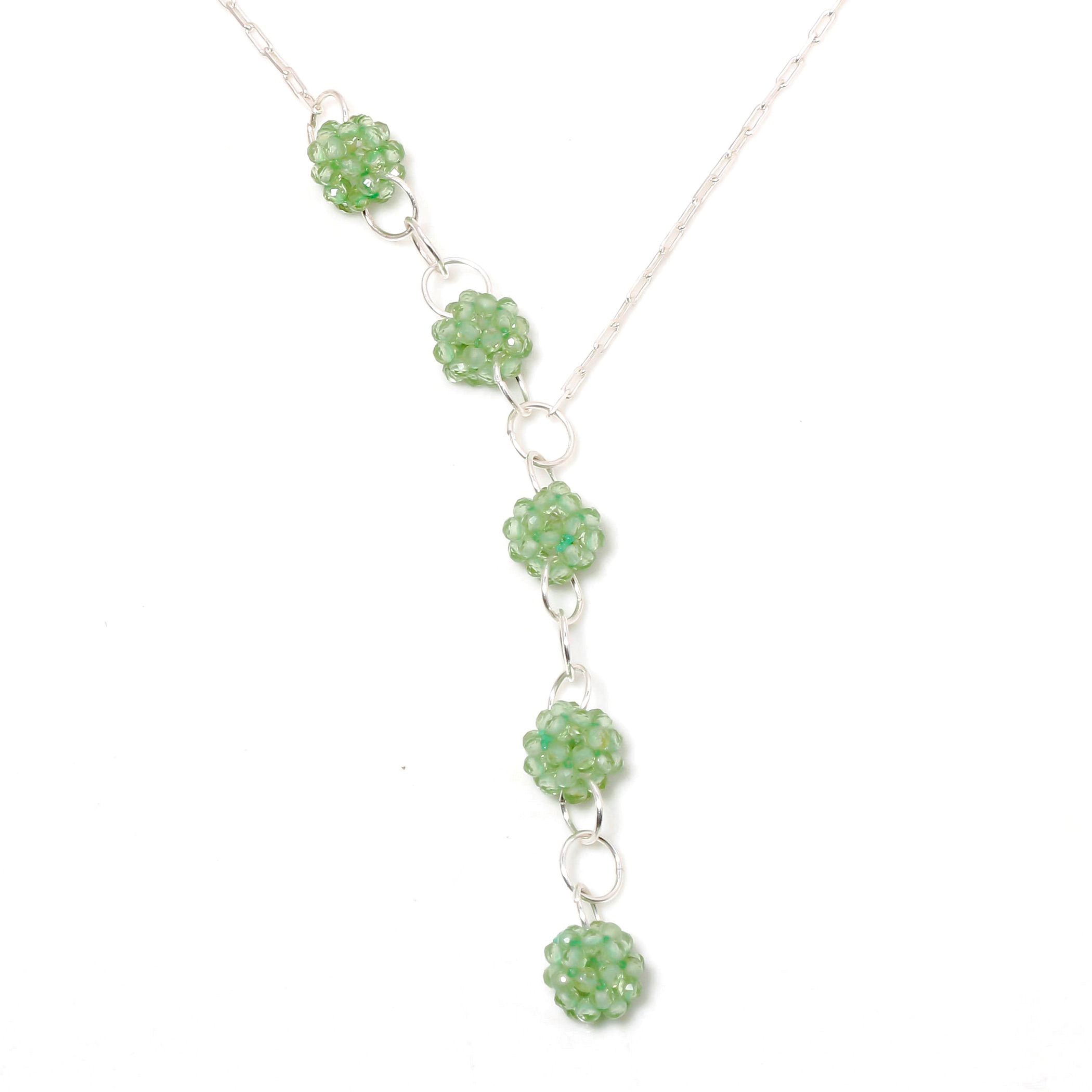 Natural Green Prehnite Beaded Fine Gemstone Necklace 