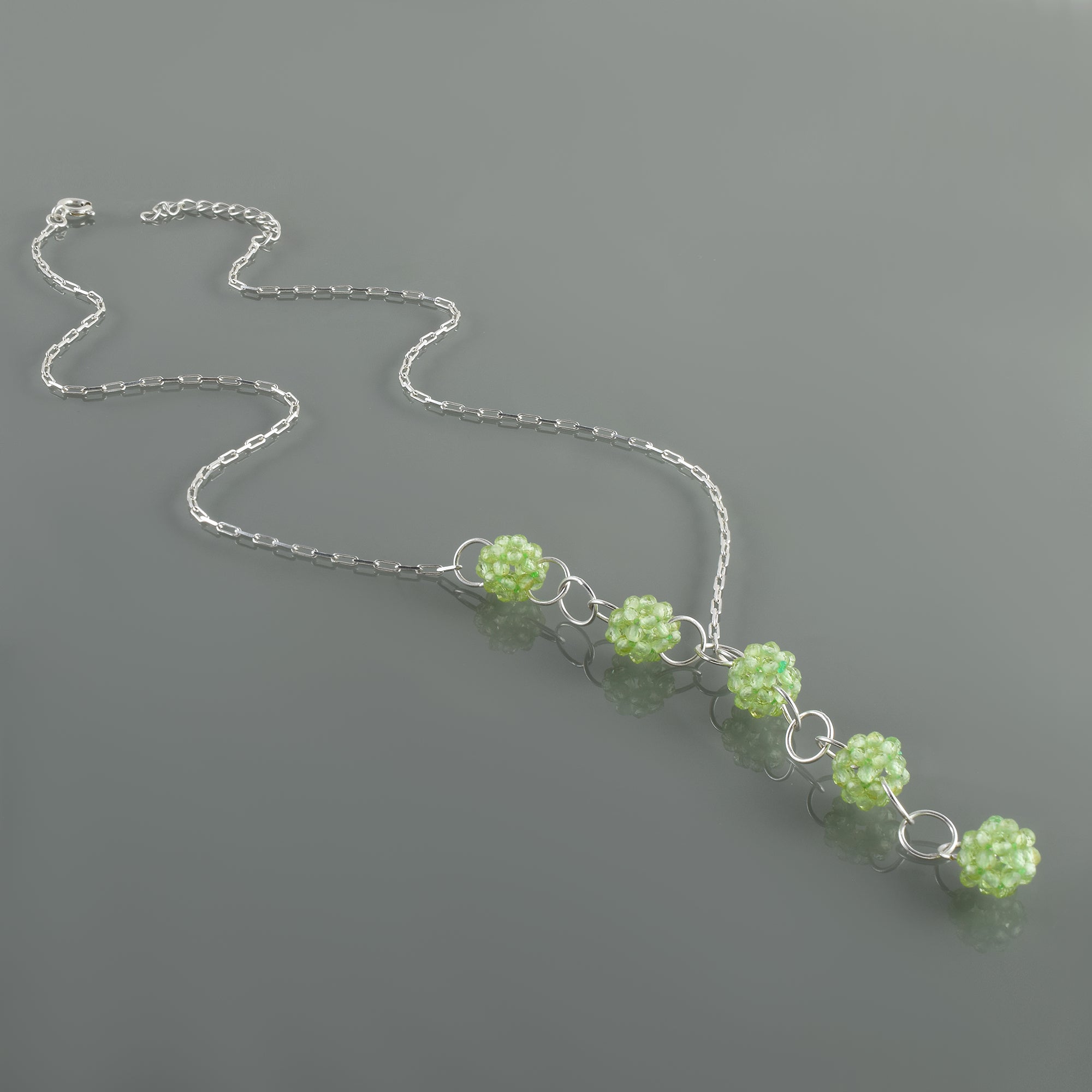 Natural Green Prehnite Beaded Fine Gemstone Necklace 