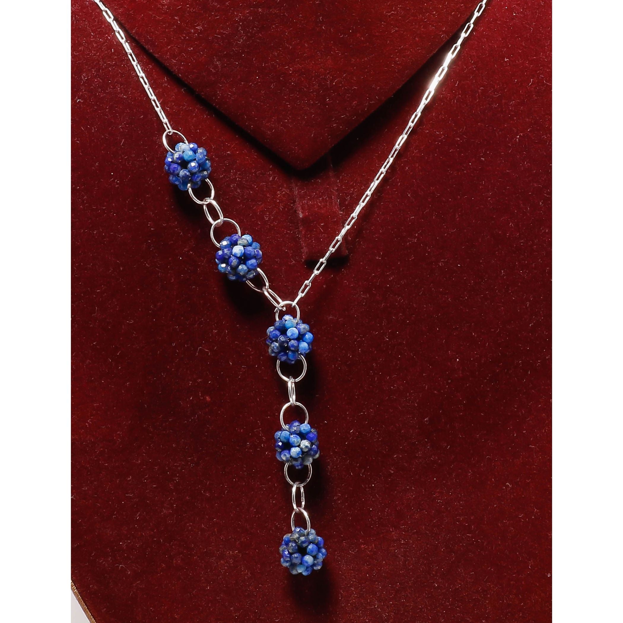 Natural Blue Lapis lazuli Beaded Fine Gemstone Necklace 