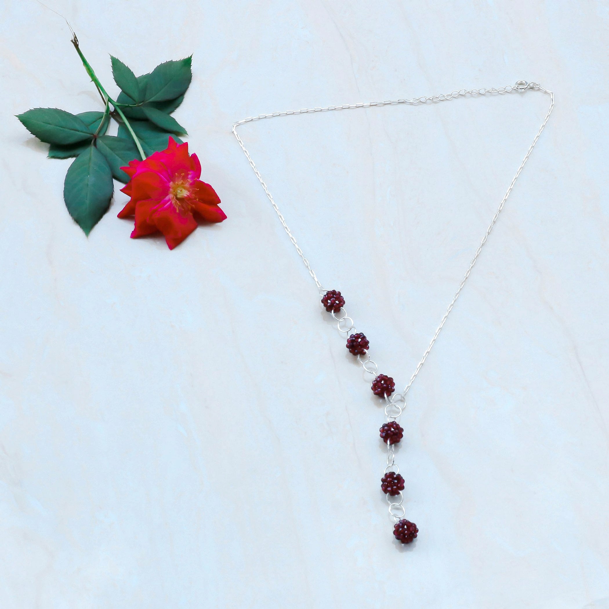 Natural Red Red Garnet Beaded Fine Gemstone Necklace 