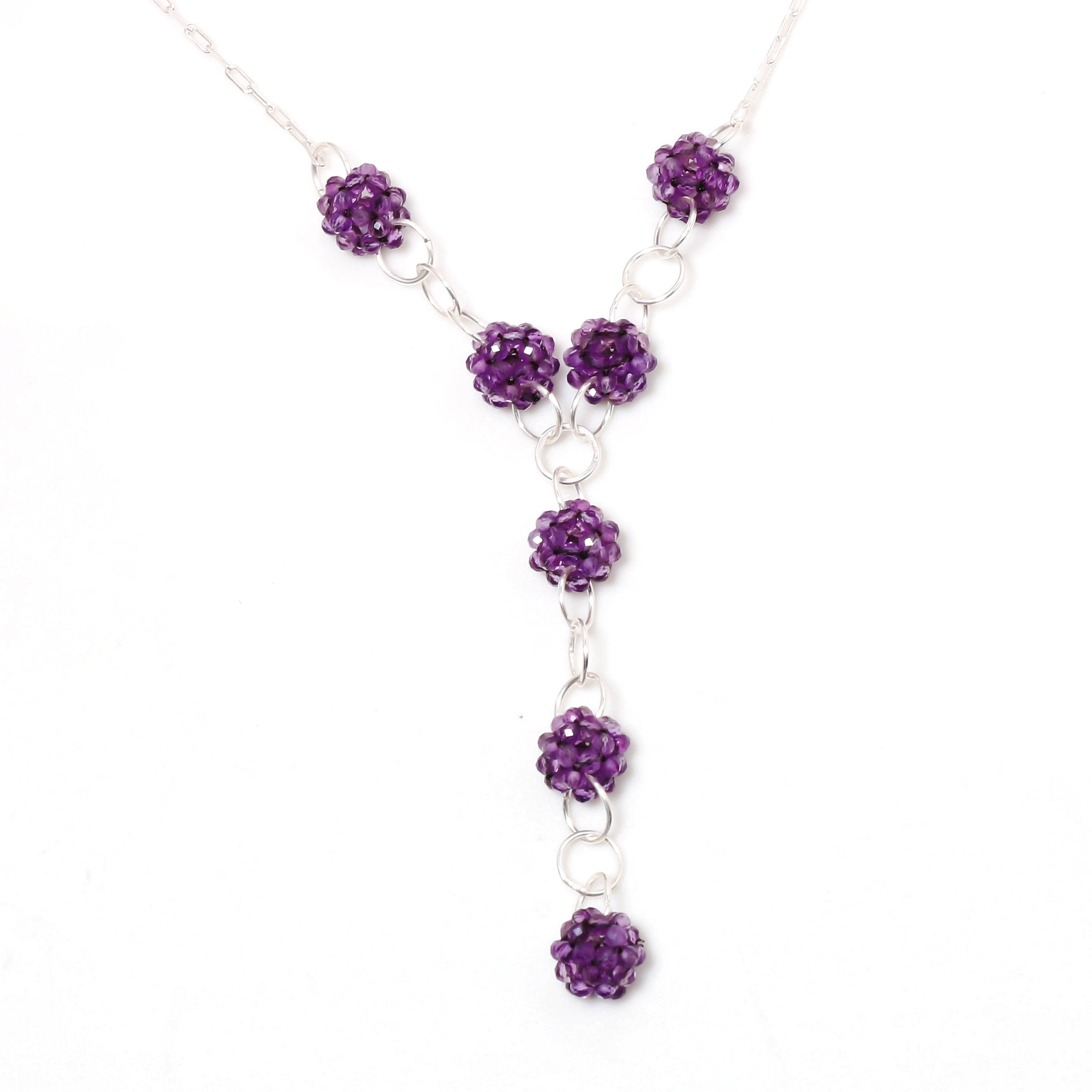 Natural Purple African Amethyst Beaded Fine Gemstone Necklace 