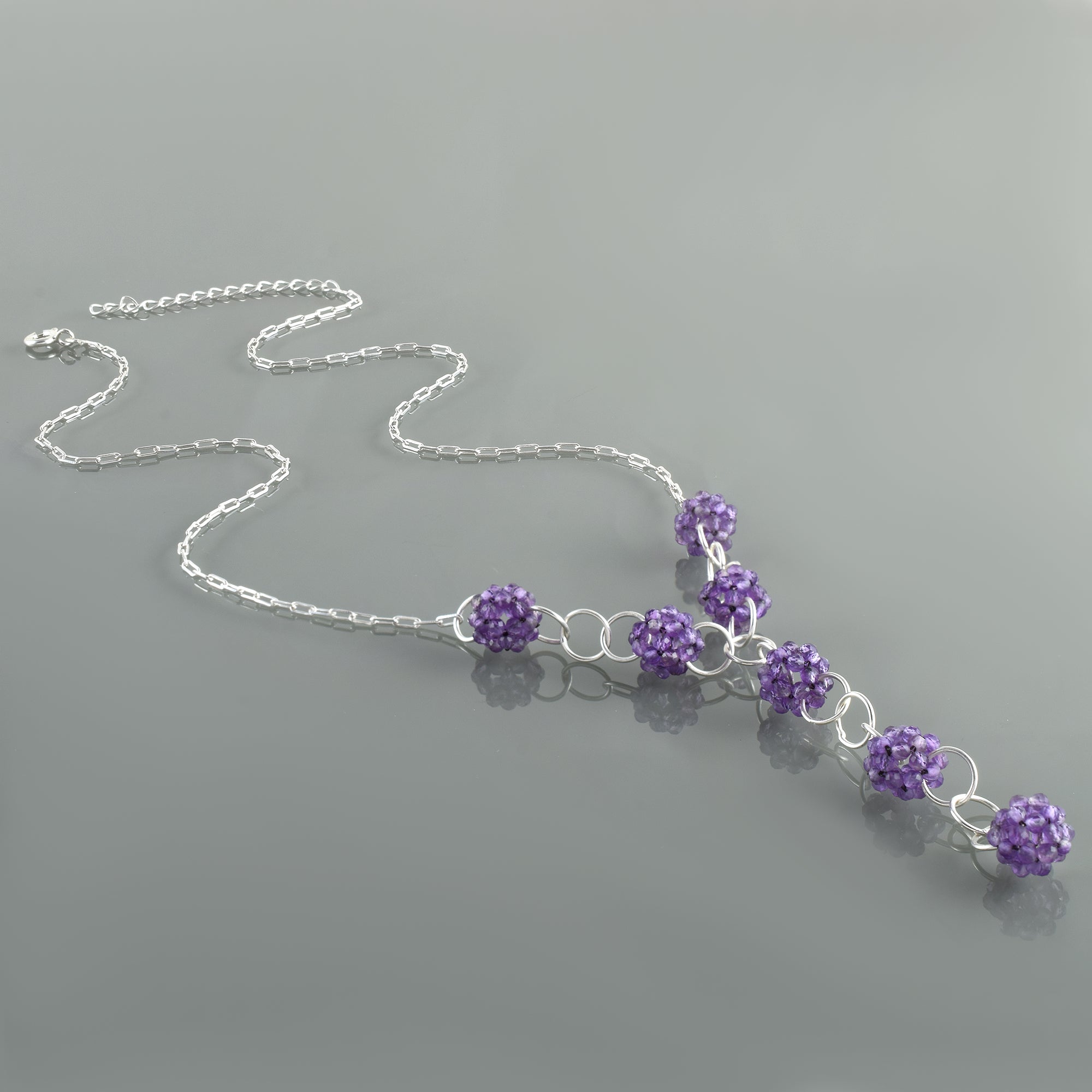 Natural Purple African Amethyst Beaded Fine Gemstone Necklace 