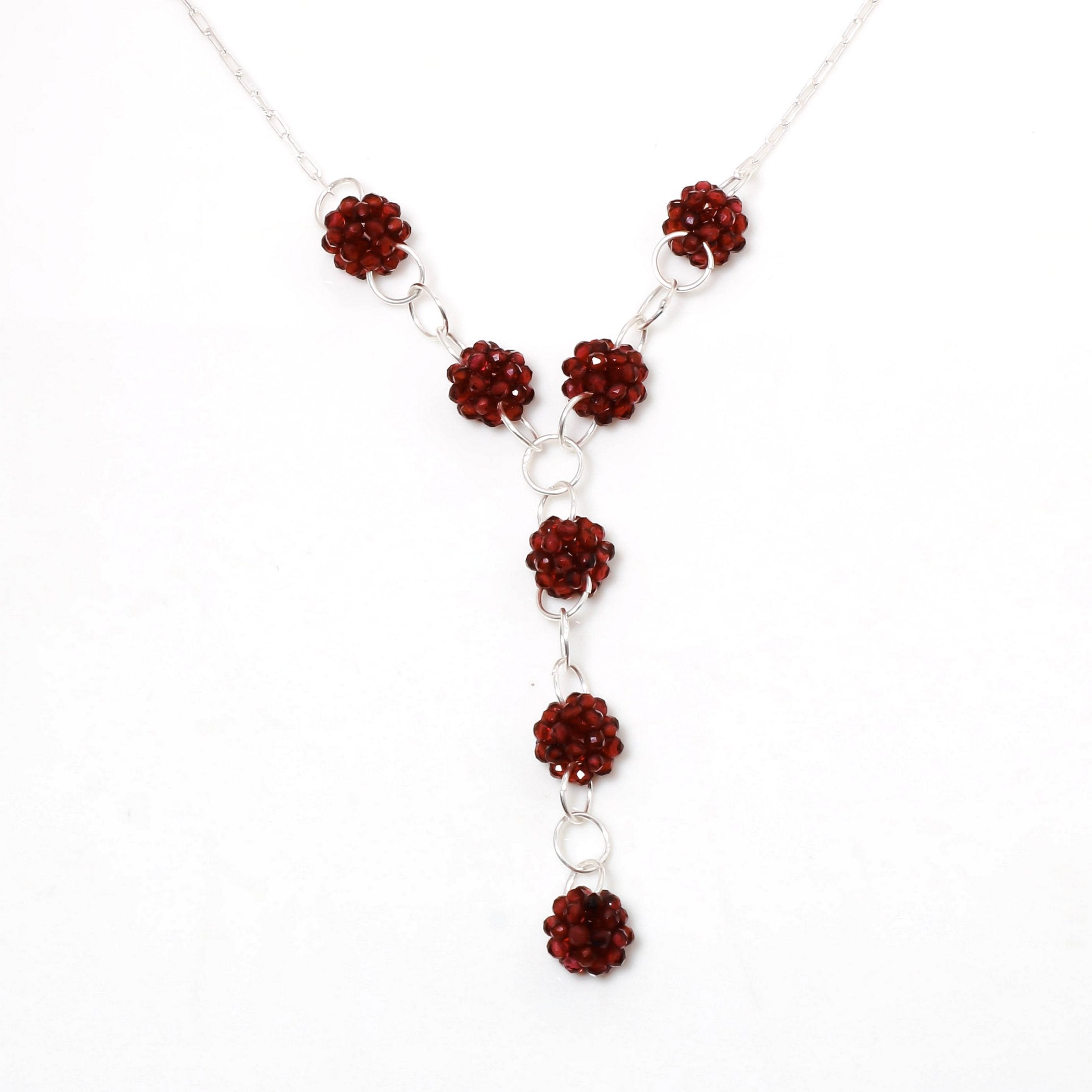 Natural Red Red Garnet Beaded Fine Gemstone Necklace 