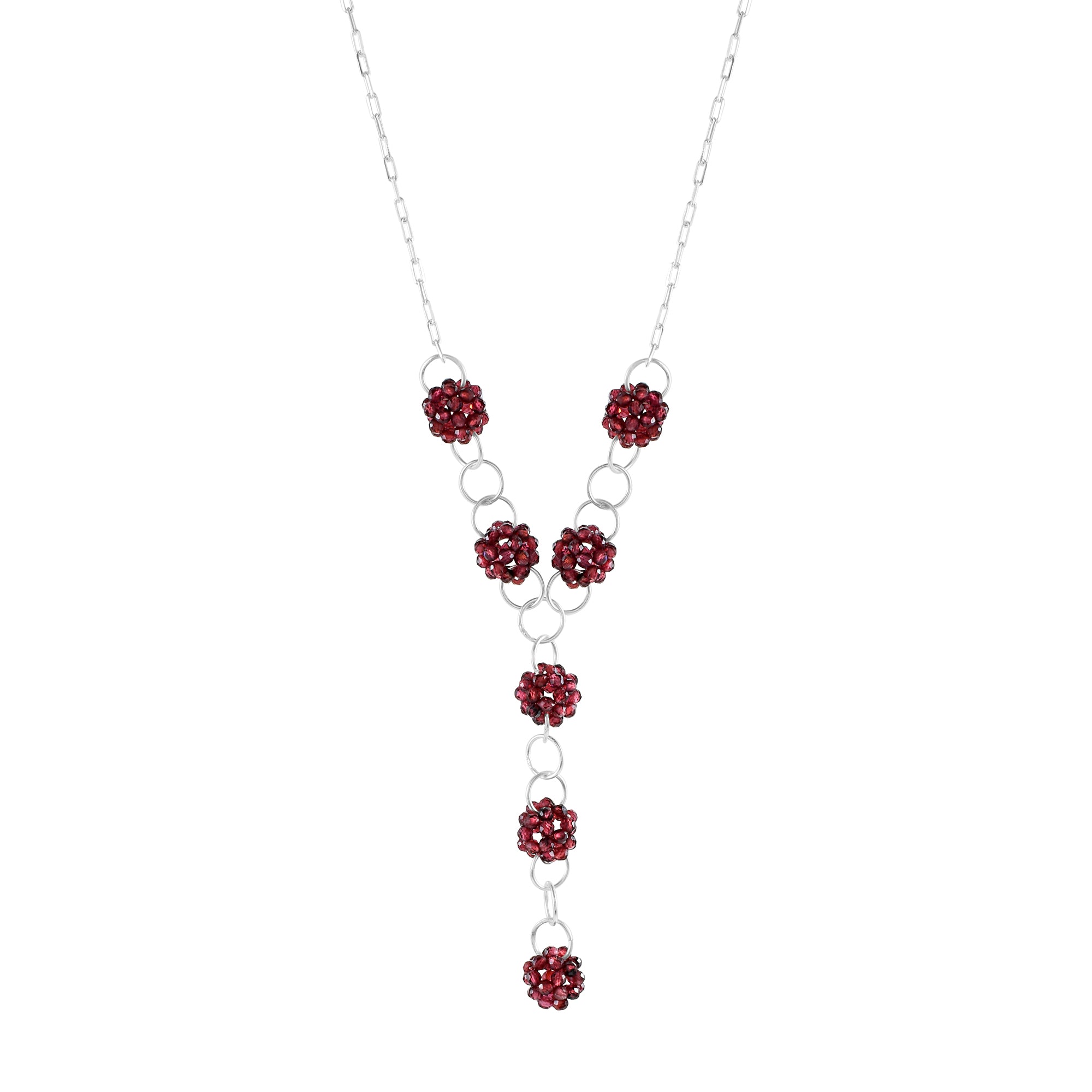 Natural Red Red Garnet Beaded Fine Gemstone Necklace 