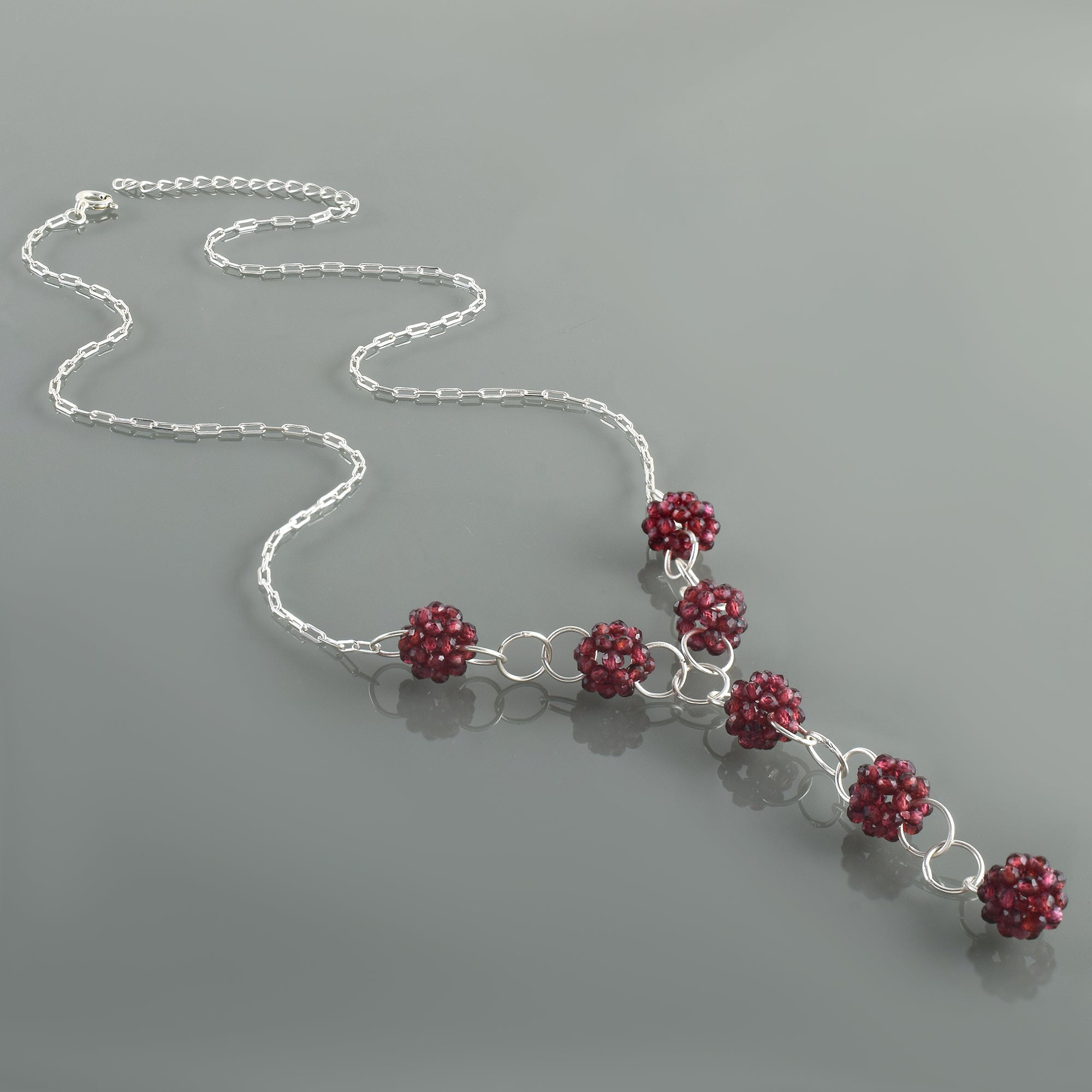 Natural Red Red Garnet Beaded Fine Gemstone Necklace 