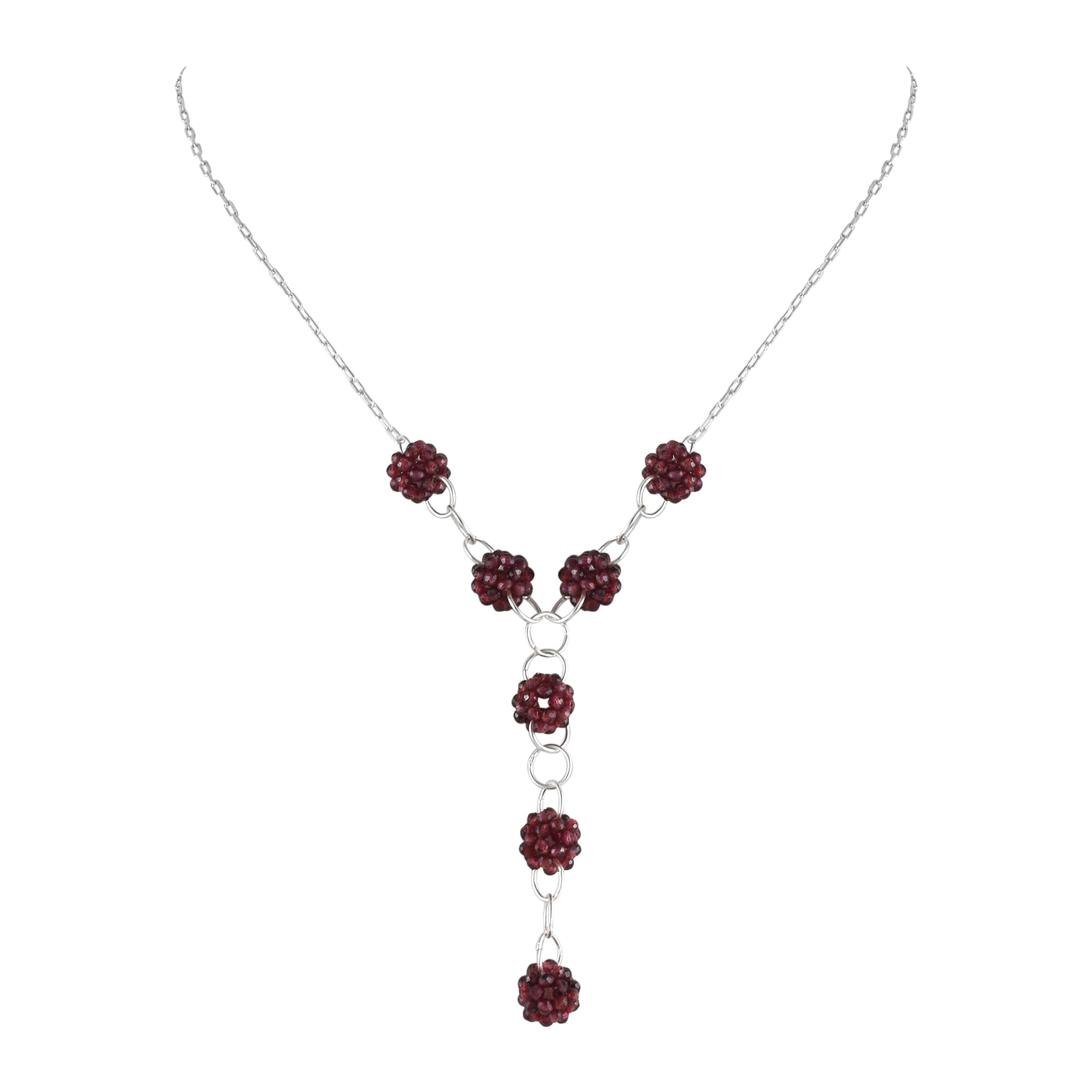 Natural Red Red Garnet Beaded Fine Gemstone Necklace 