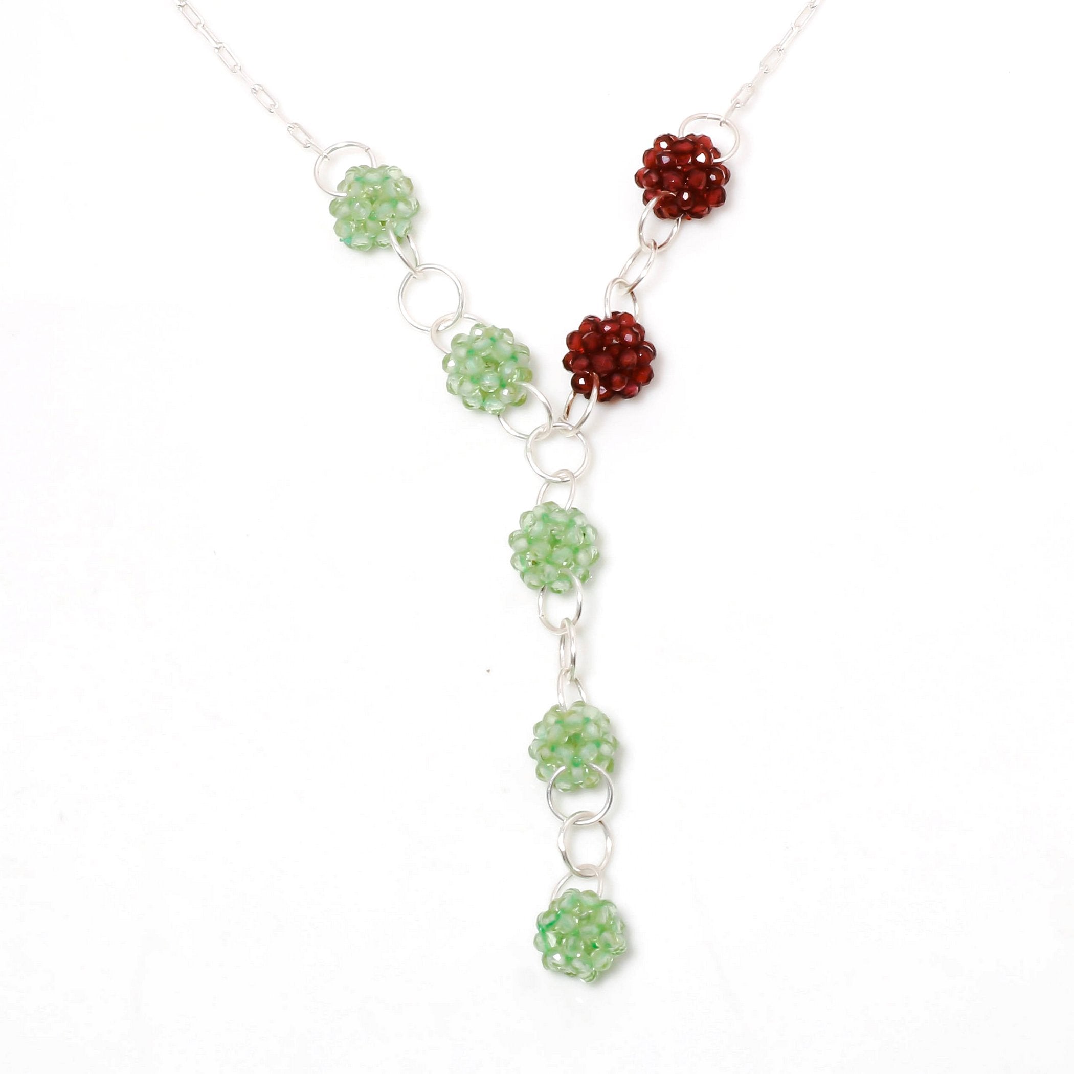 Natural Red Green Prehnite Beaded Fine Gemstone Necklace 