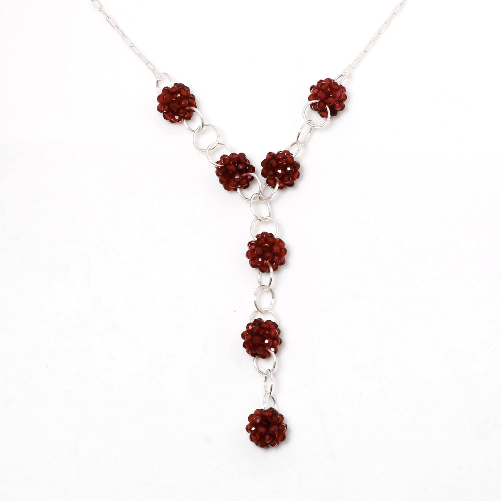 Natural Red Red Garnet Beaded Fine Gemstone Necklace 