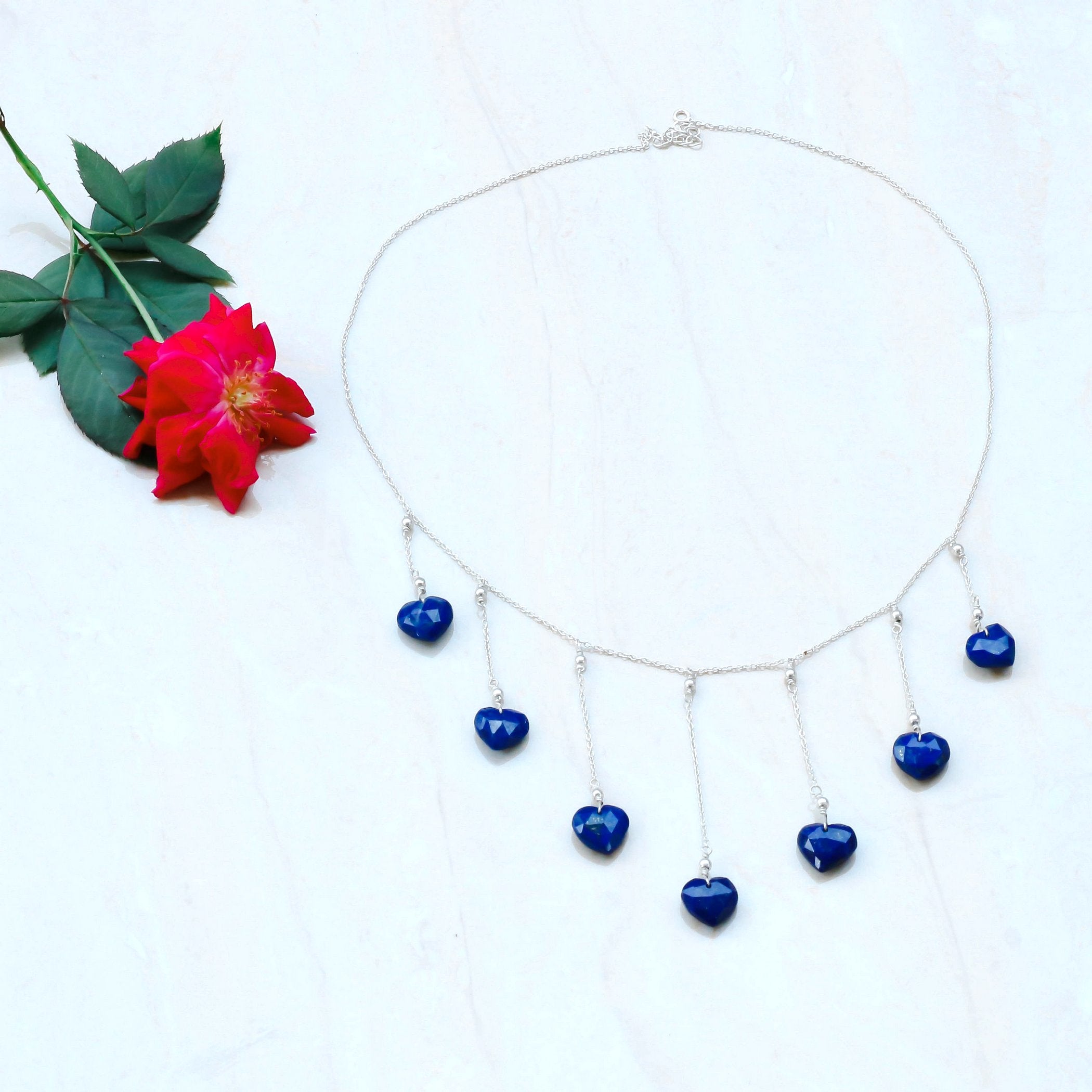 Natural Blue Lapis lazuli Beaded Fine Gemstone Necklace 