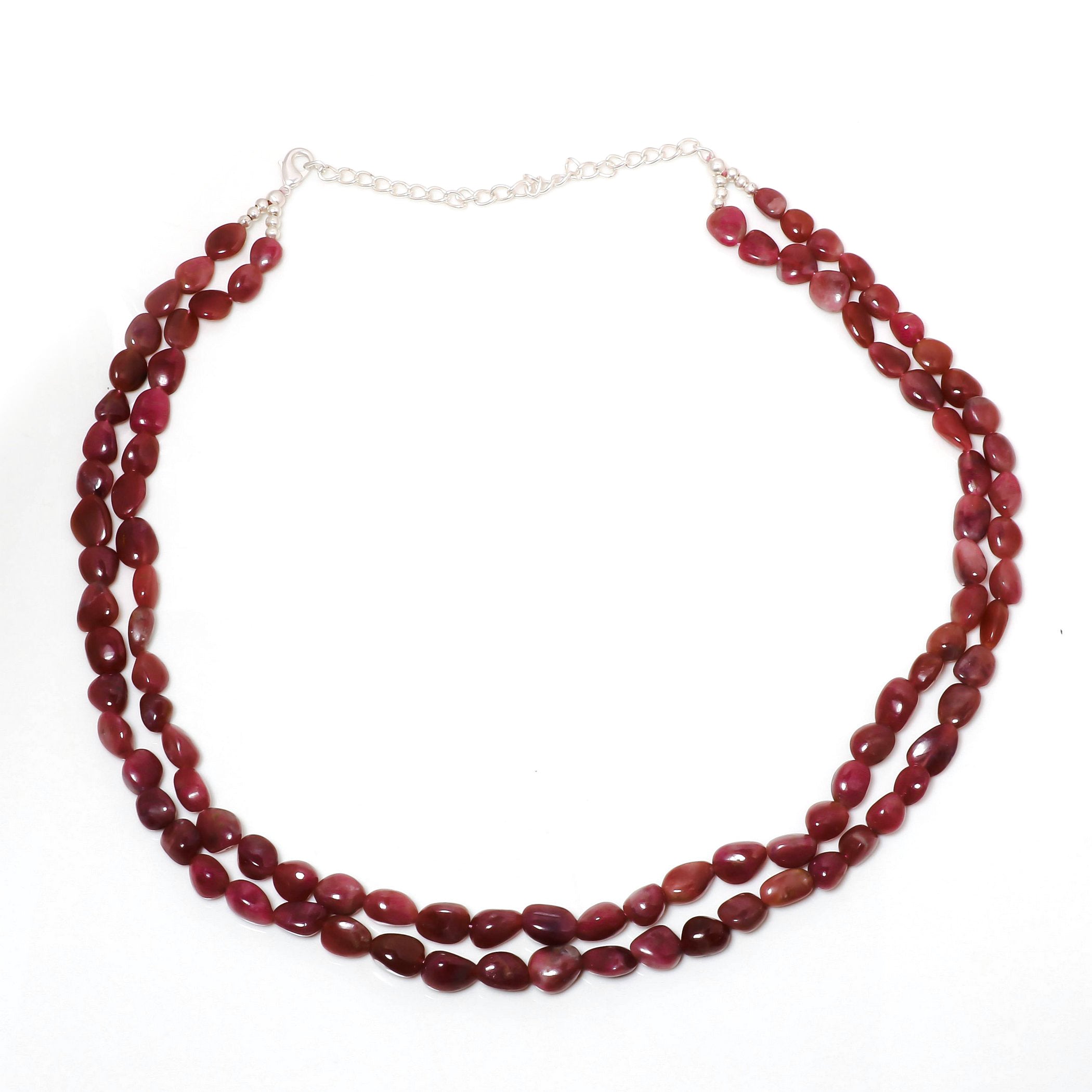 Natural Red Pink Tourmaline Beaded Fine Gemstone Necklace 