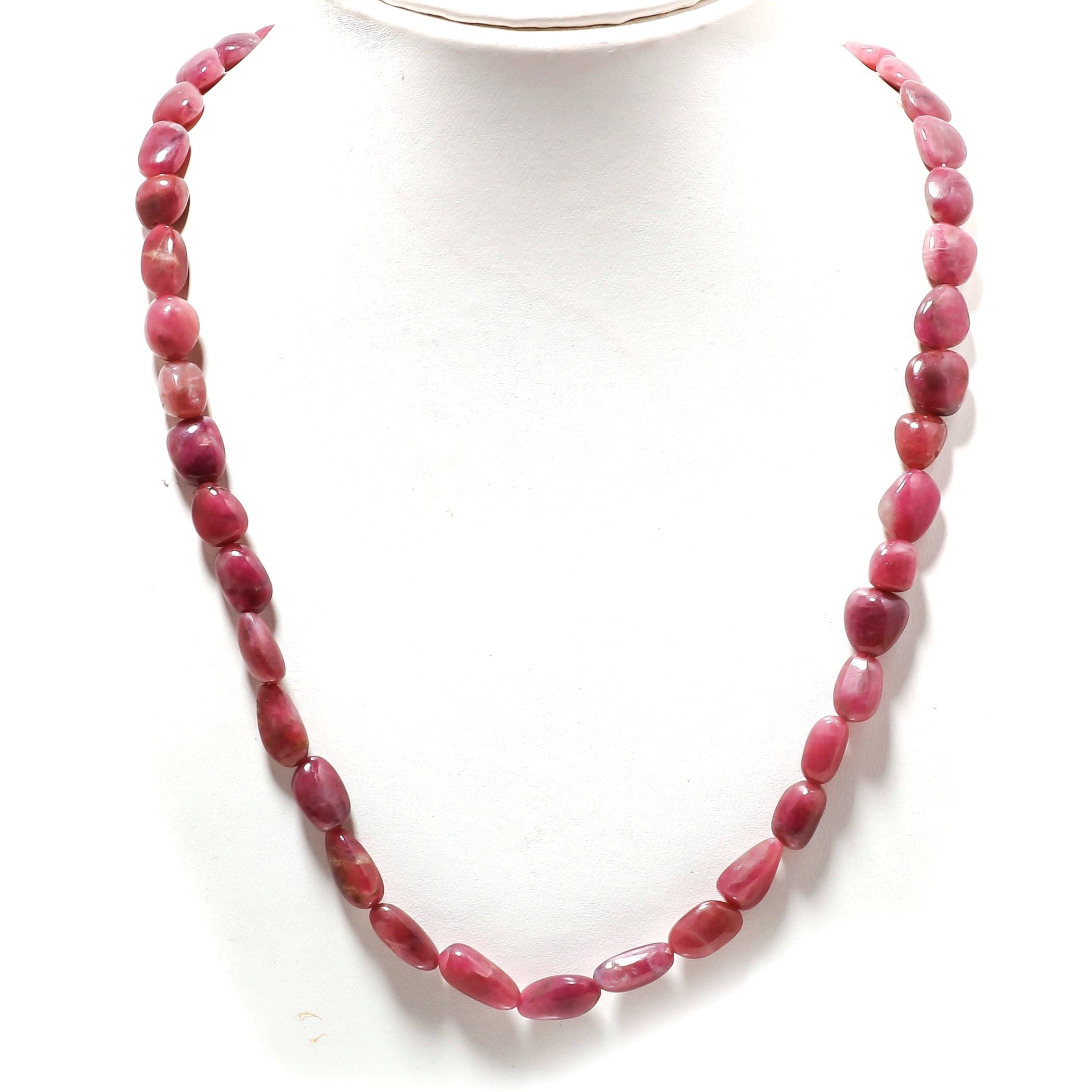 Natural Red Pink Tourmaline Beaded Fine Gemstone Necklace 