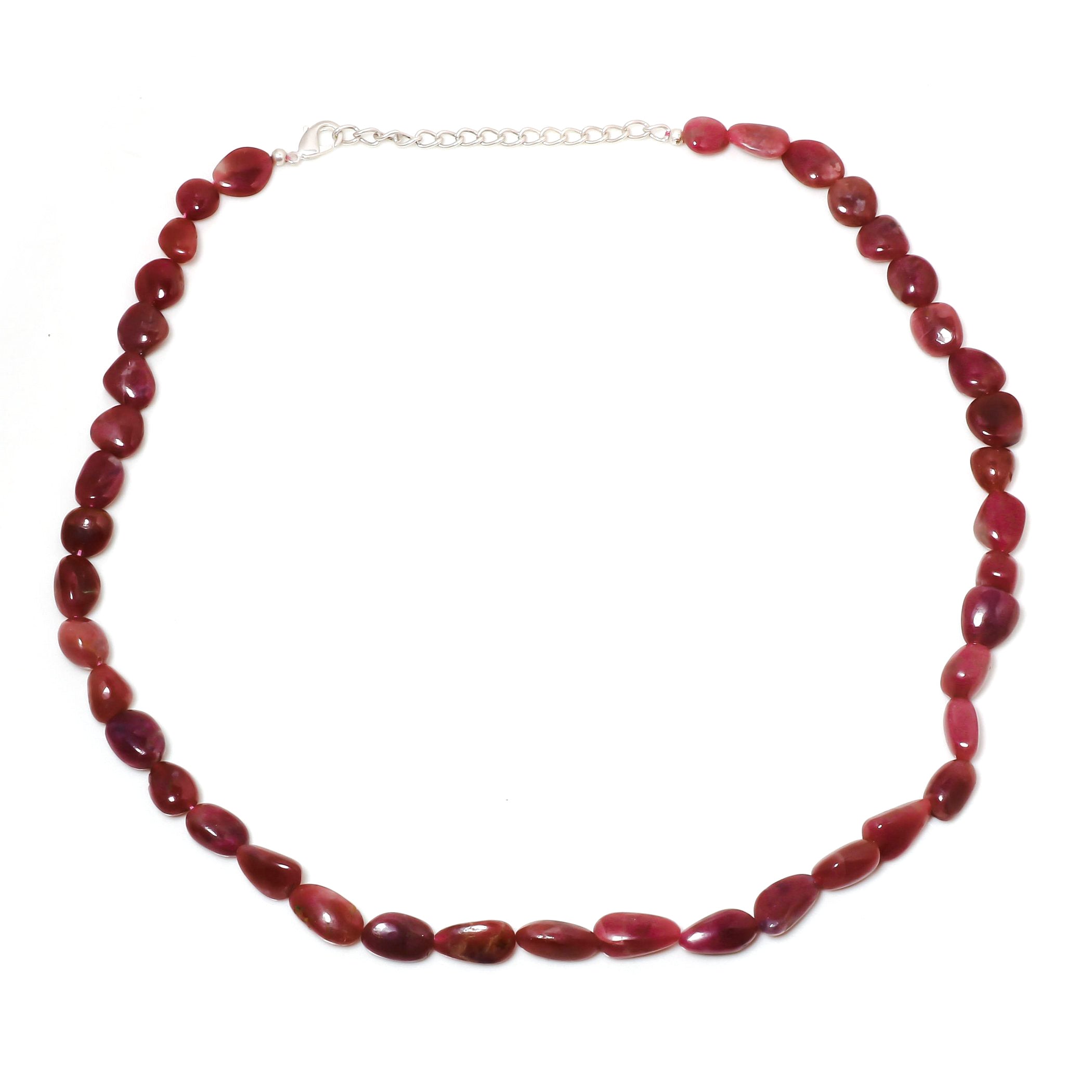 Natural Red Pink Tourmaline Beaded Fine Gemstone Necklace 