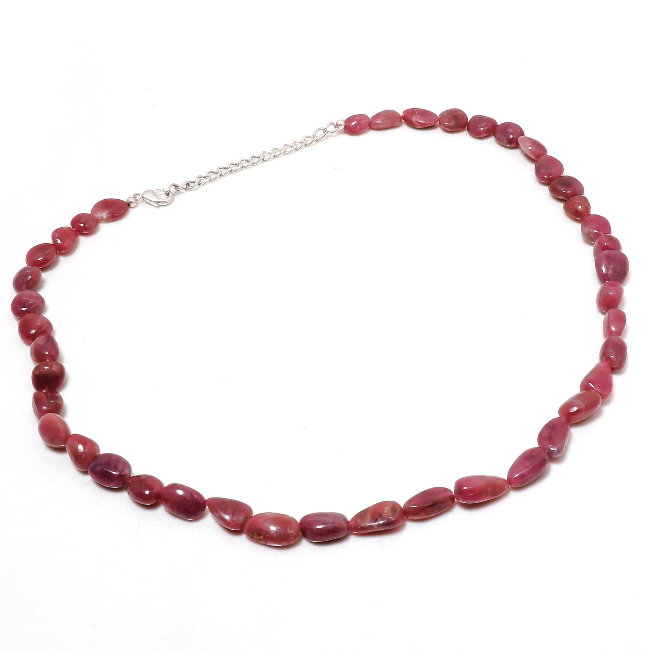 Natural Red Pink Tourmaline Beaded Fine Gemstone Necklace 