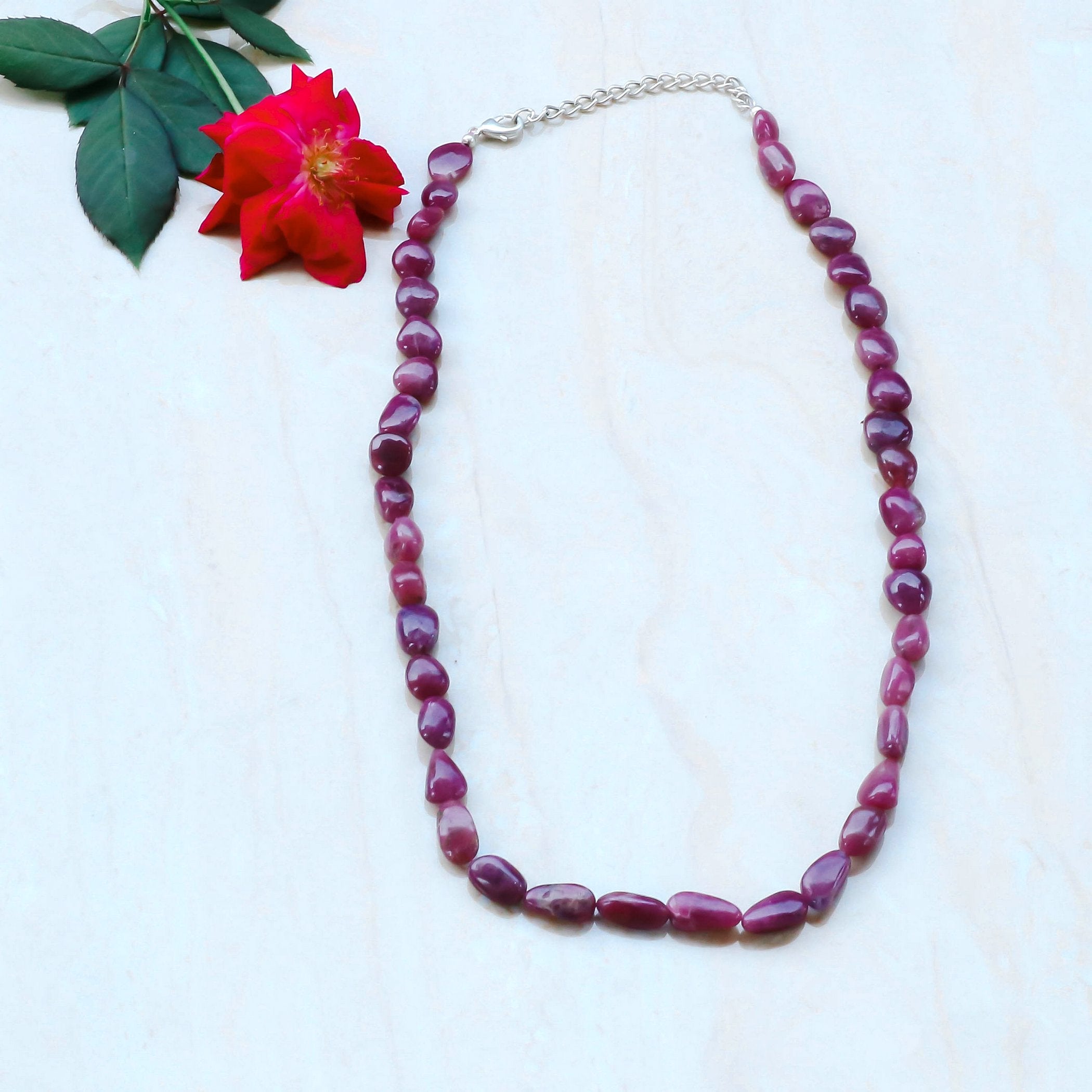 Natural Red Pink Tourmaline Beaded Fine Gemstone Necklace 