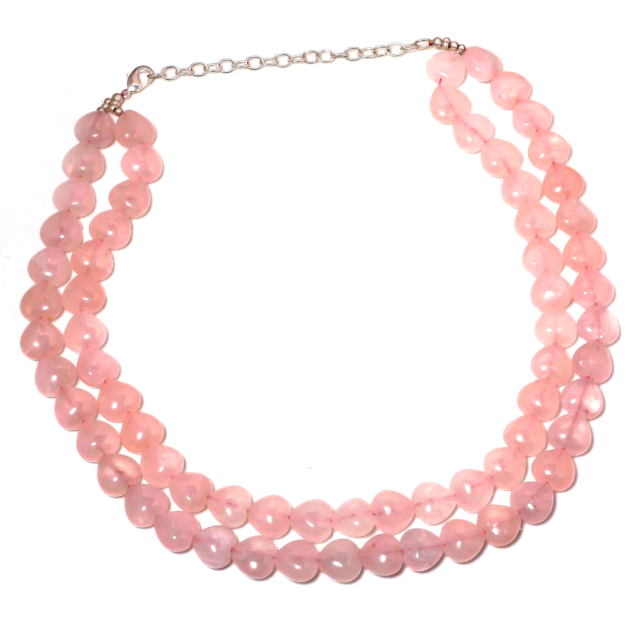 Natural Light Pink Rose Quartz Beaded Fine Gemstone Necklace 