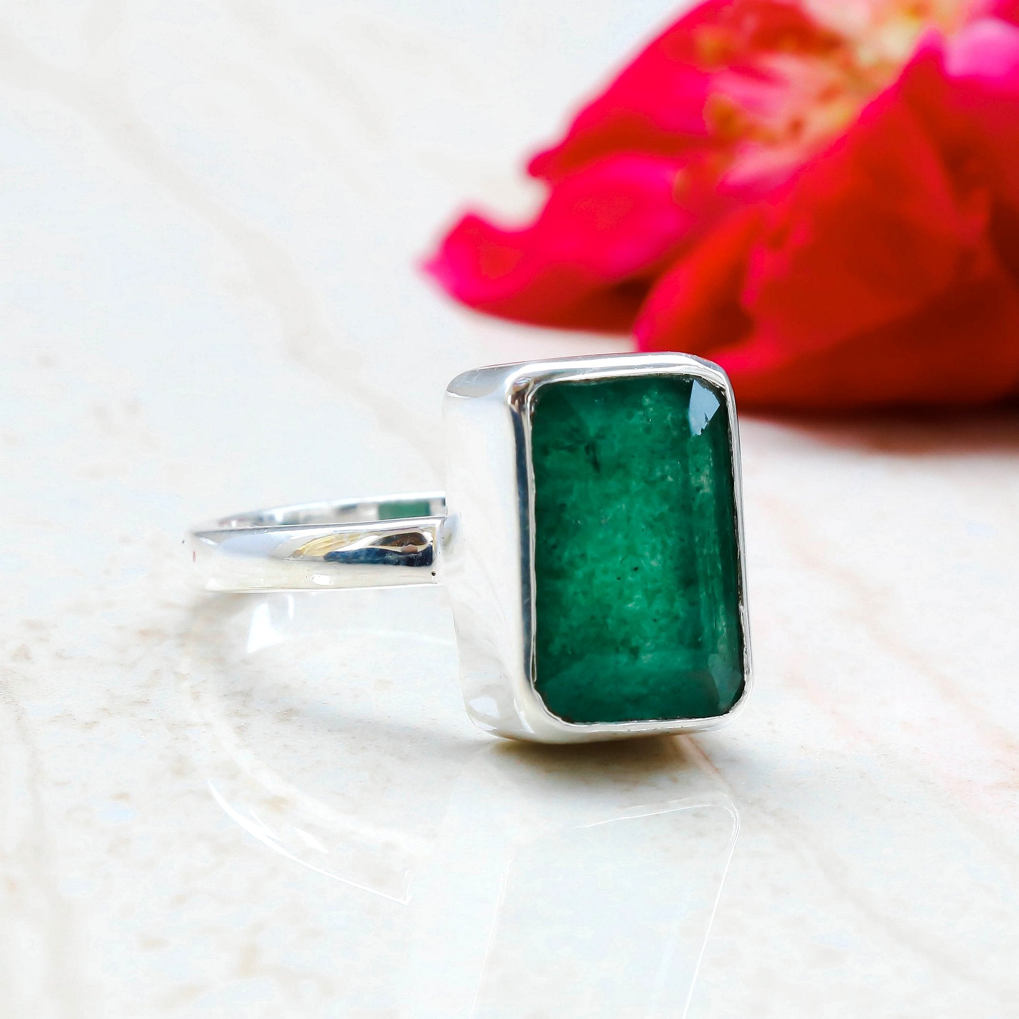 Natural Green Emerald  Statement Fashion Gemstone Ring 