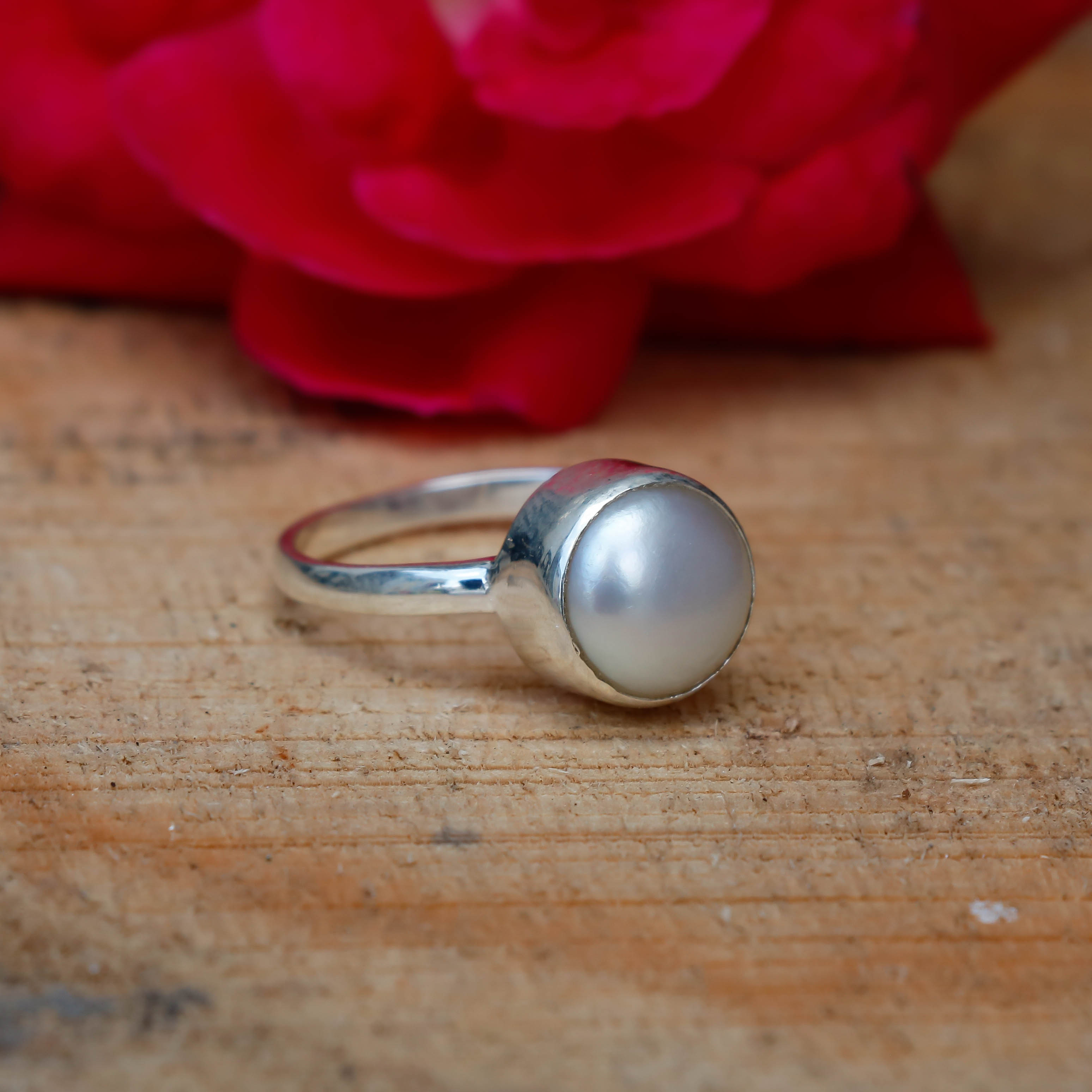 Natural White Pearl Statement Fine Gemstone Ring 