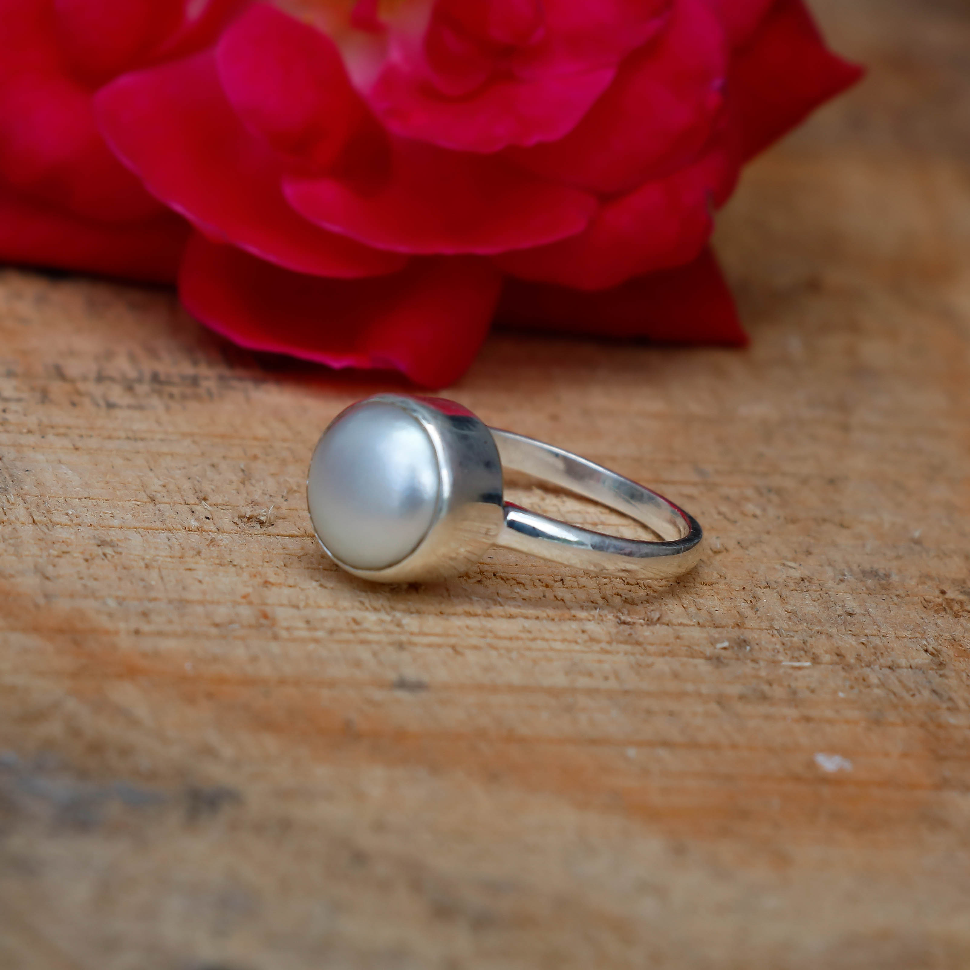 Natural White Pearl Statement Fine Gemstone Ring 