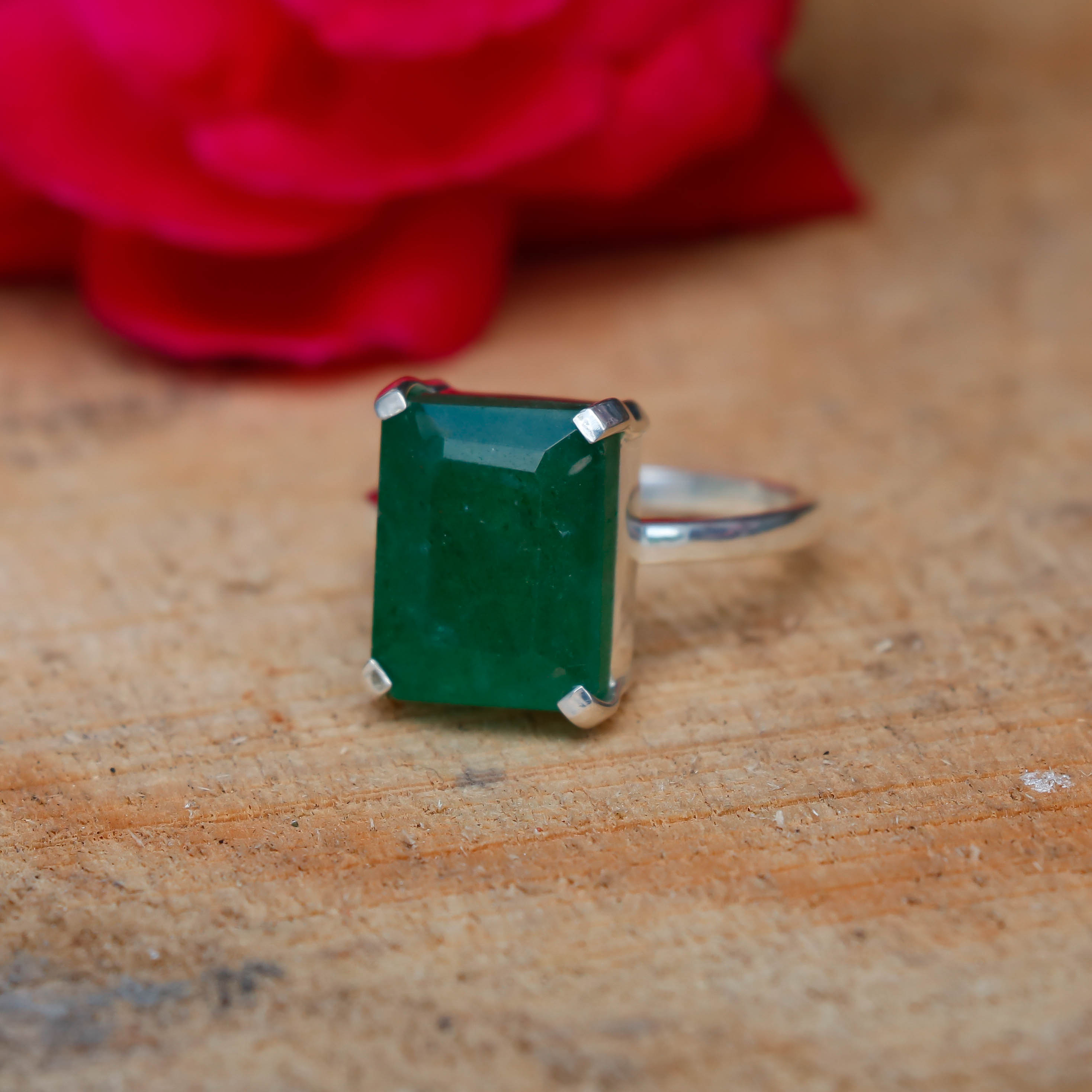 Natural Green Emerald  Statement Fine Gemstone Ring 