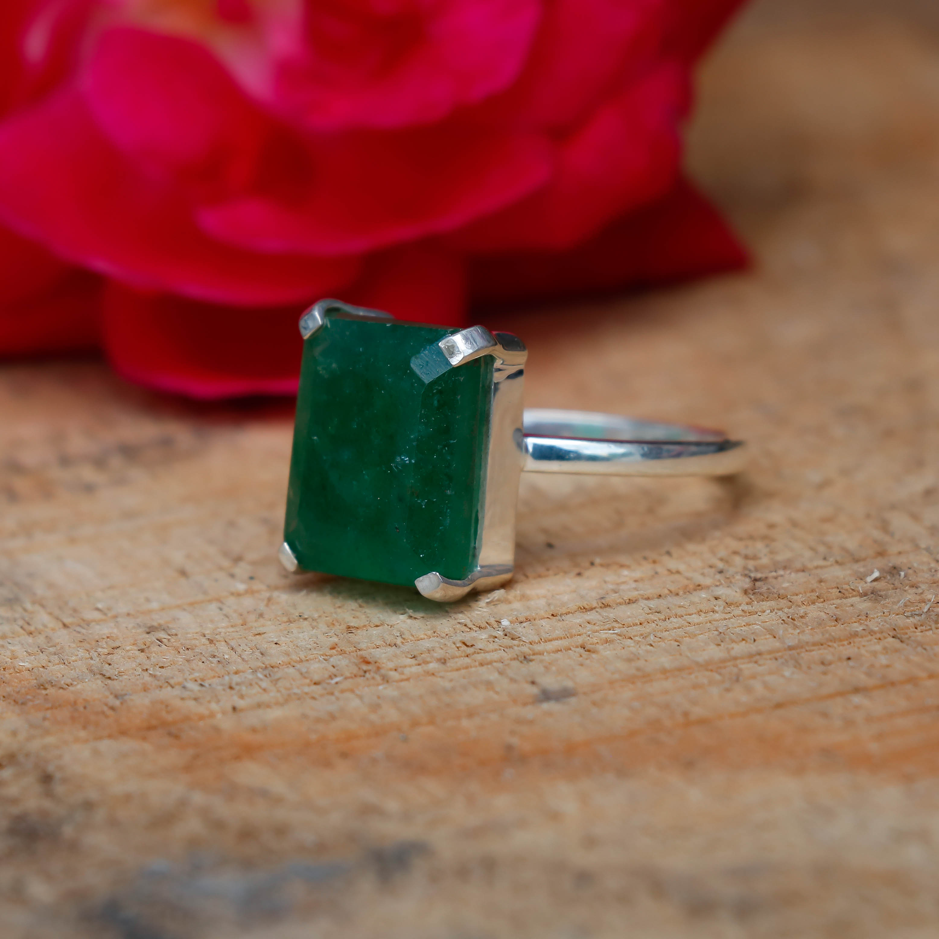 Natural Green Emerald  Statement Fine Gemstone Ring 