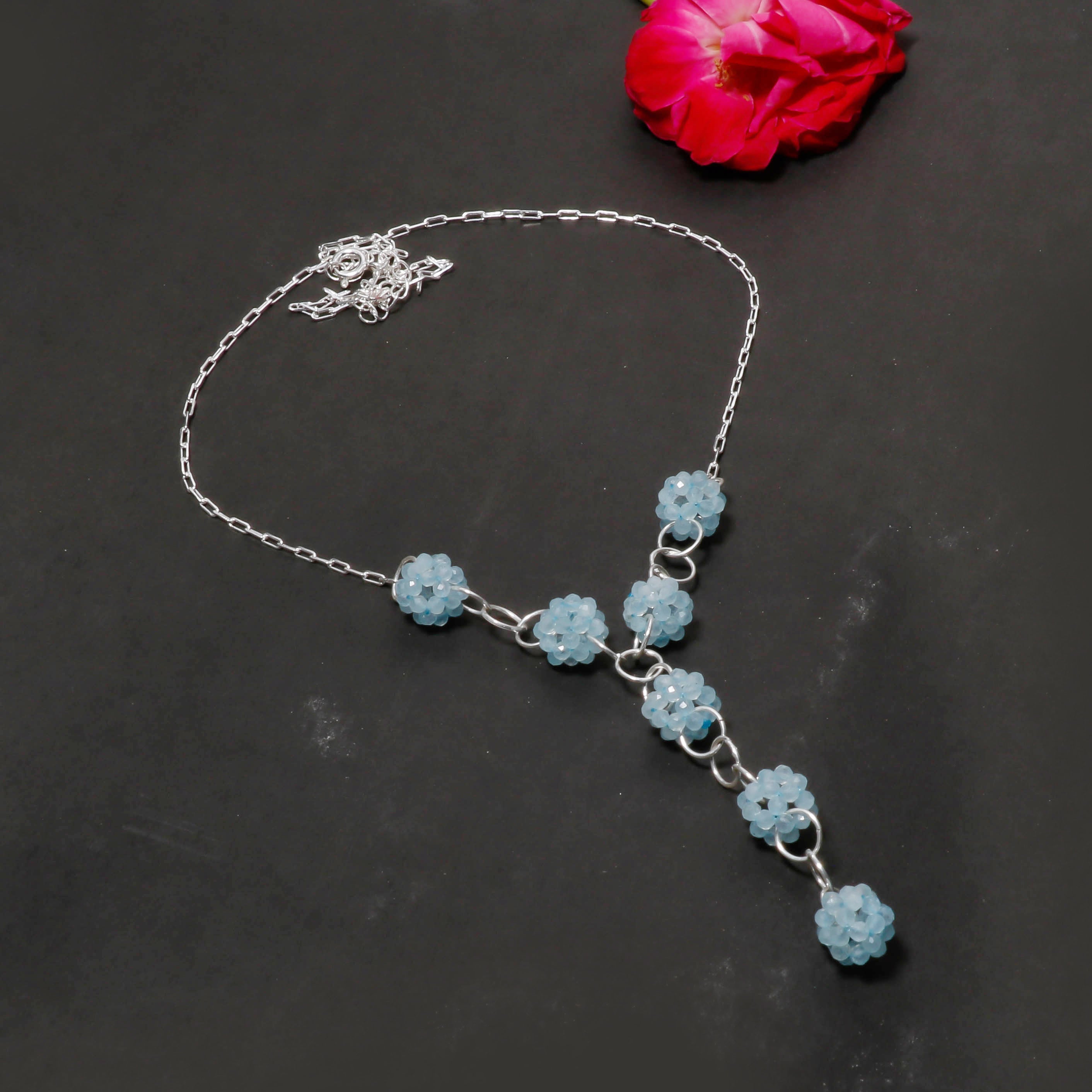 Natural Sky Blue Aquamarine Beaded Fine Gemstone Necklace 