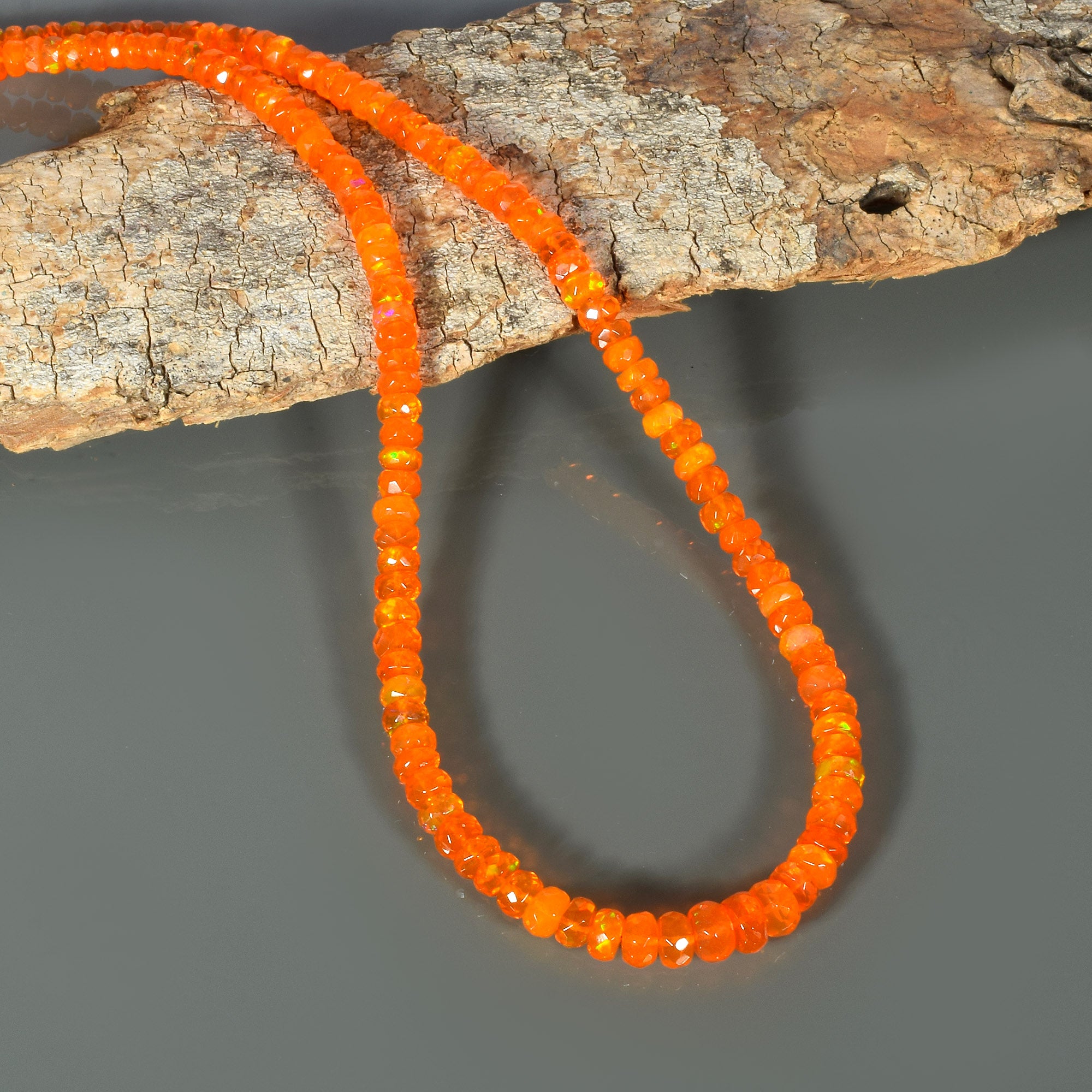 Natural Orange  Ethiopian Opal  Beaded Fine Gemstone Necklace 