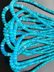 Natural Neon Blue  Ethiopian Opal  Beaded Fine Gemstone Necklace 