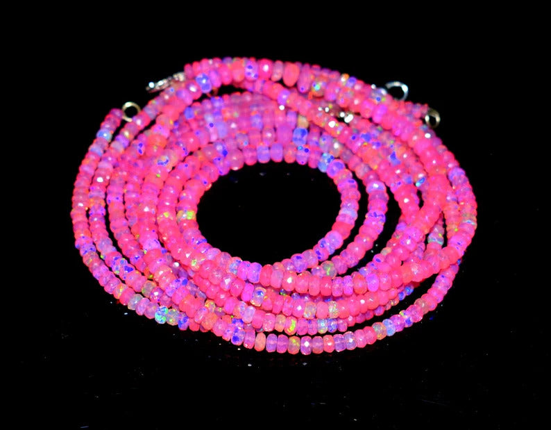 Natural Pink  Ethiopian Opal  Beaded Fine Gemstone Necklace 