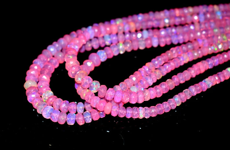 Natural Pink  Ethiopian Opal  Beaded Fine Gemstone Necklace 