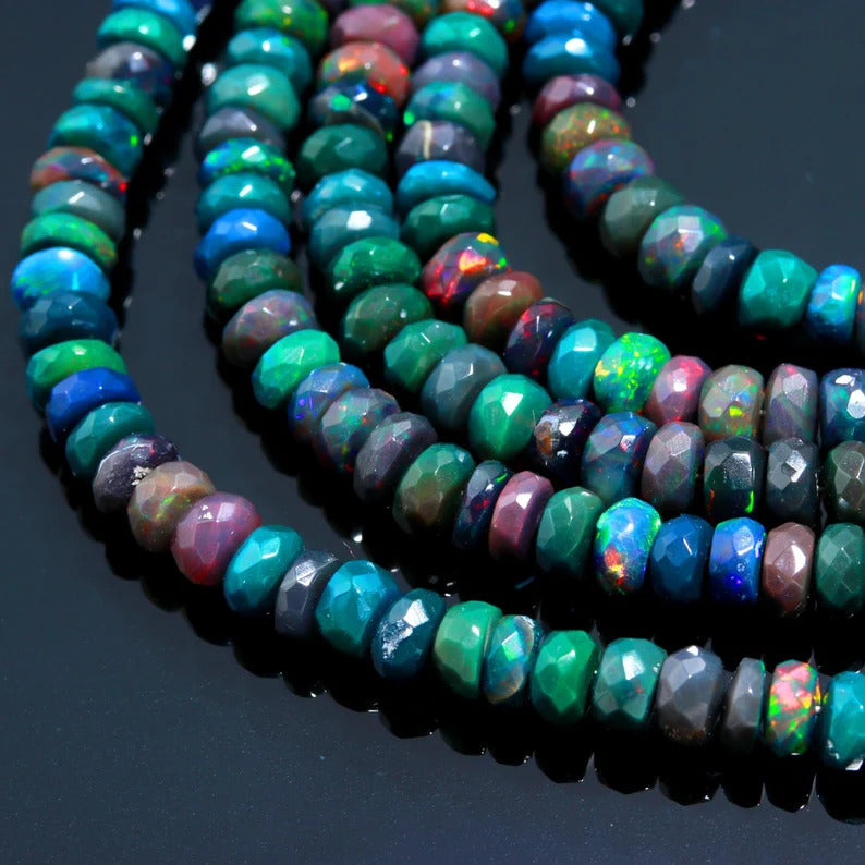 Natural Black Ethiopian Opal Beaded Fine Gemstone Necklace 