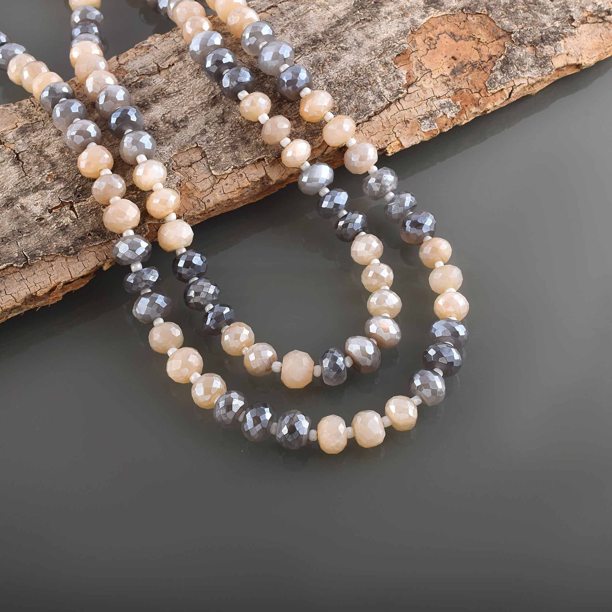 Natural Light Pink Mystic Moonstone Beaded Fine Gemstone Necklace 