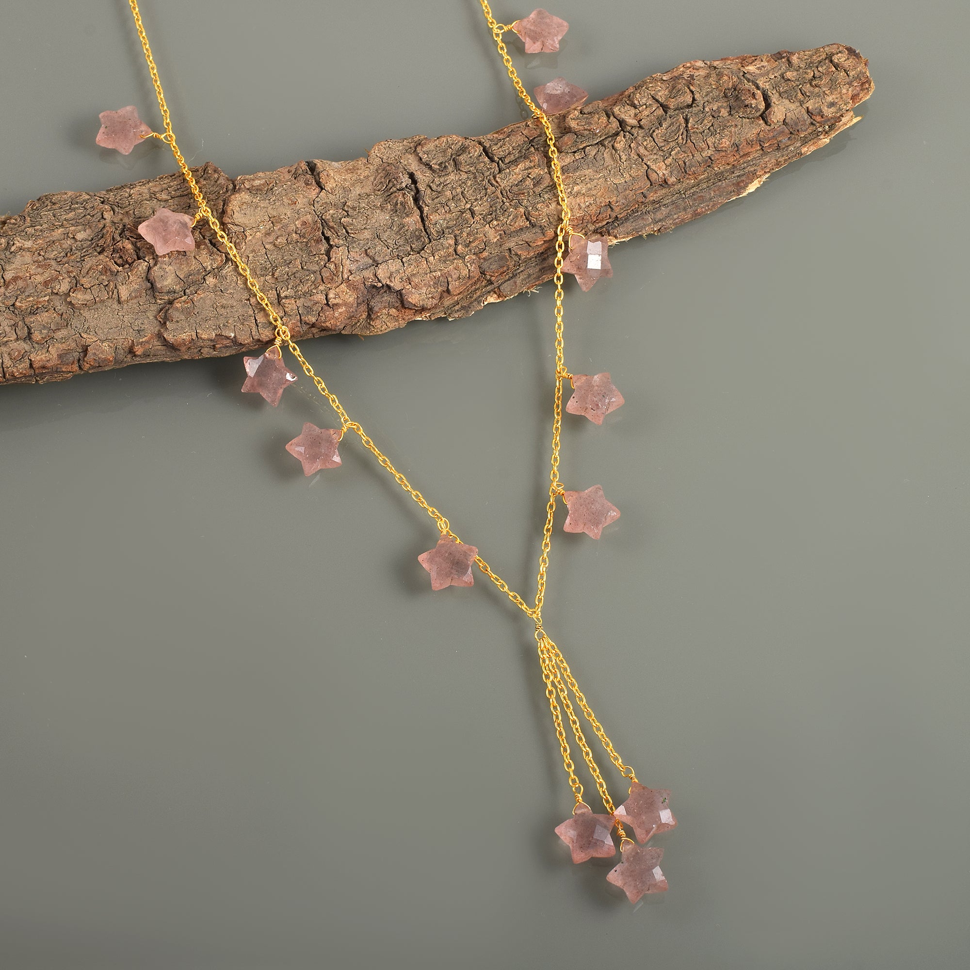 Natural Light Orange Strawberry Quartz Beaded Fine Gemstone Necklace 