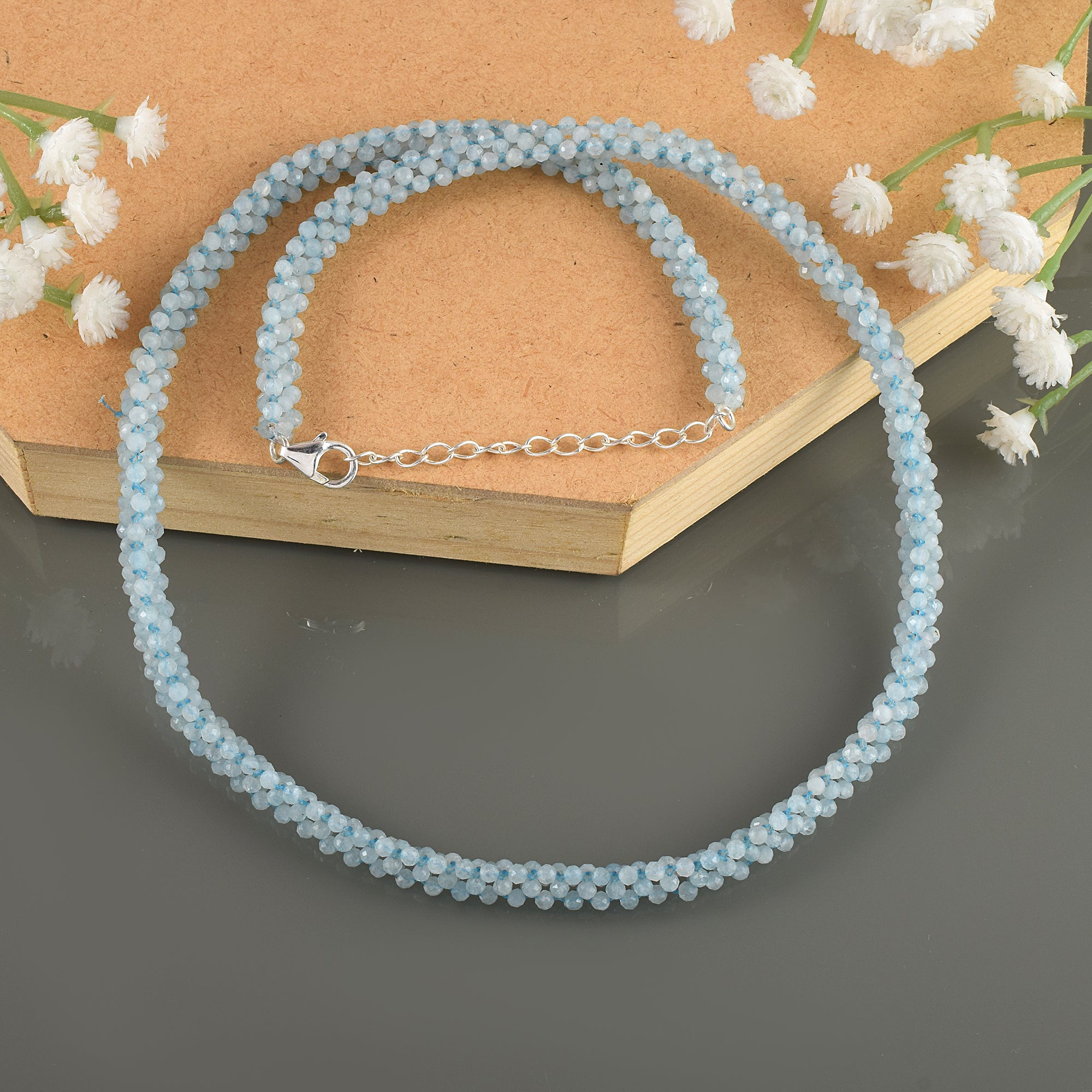 Natural Sky Blue Aquamarine Beaded Fine Gemstone Necklace 