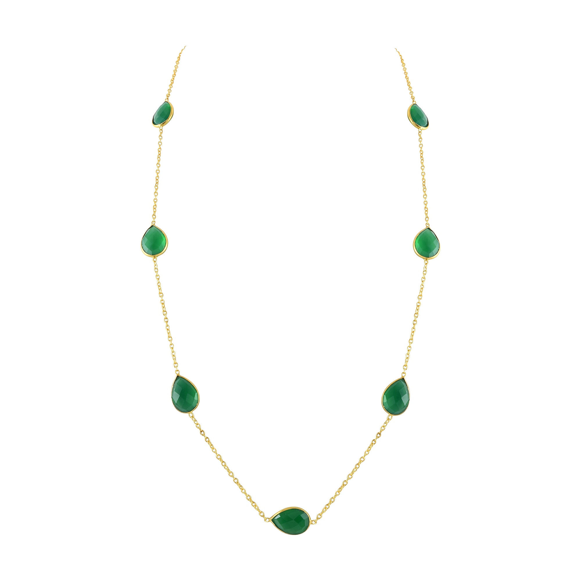 Natural Green Green Onyx Beaded Fine Gemstone Necklace 