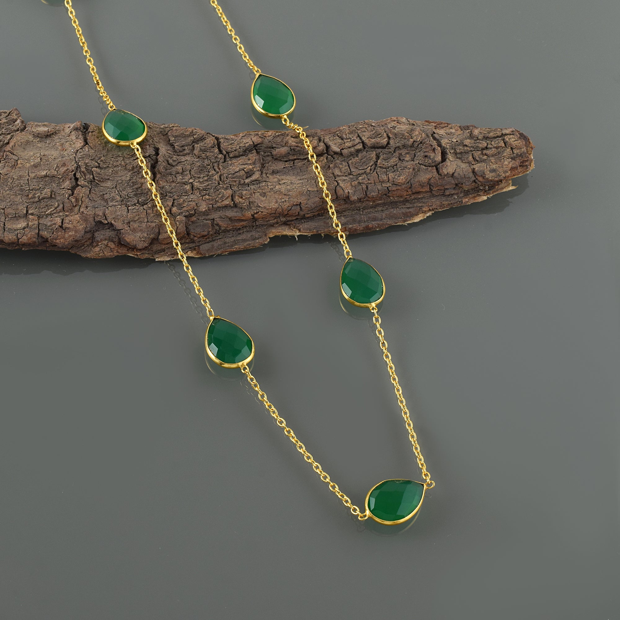 Natural Green Green Onyx Beaded Fine Gemstone Necklace 