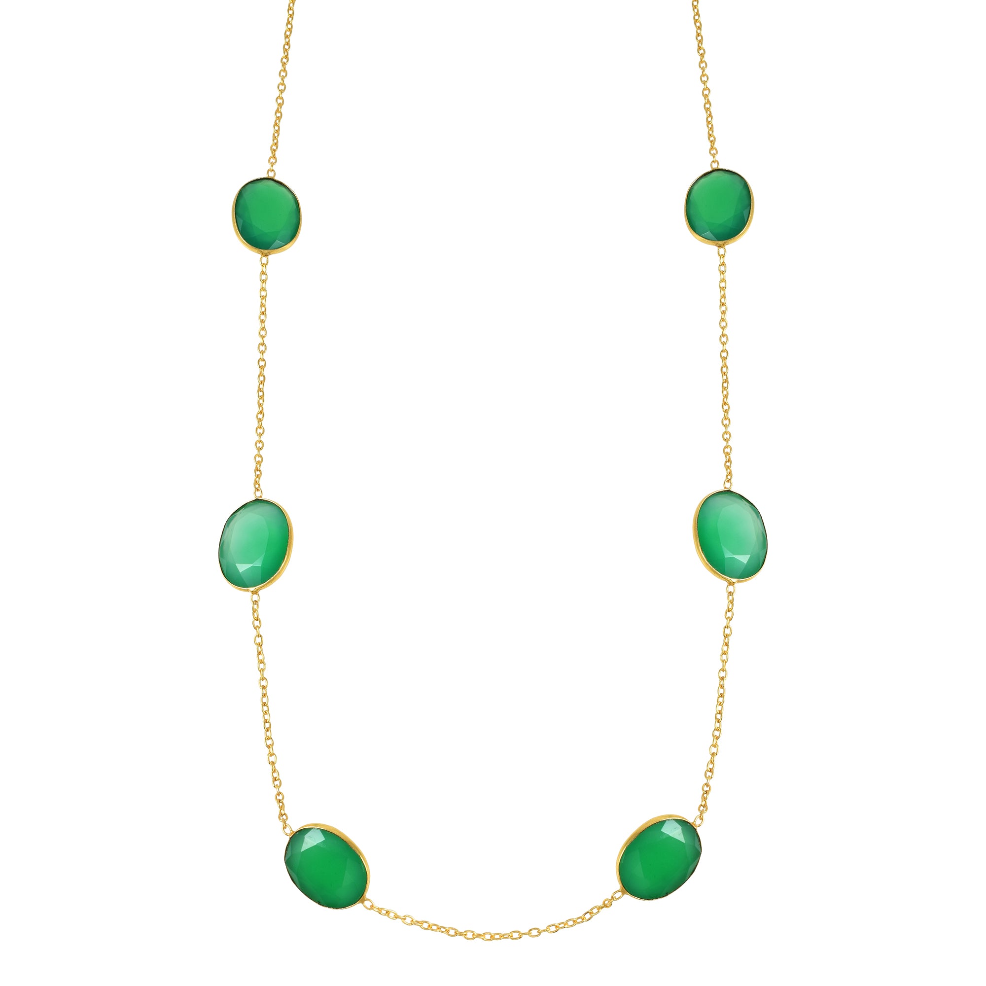 Natural Green Green Onyx Beaded Fine Gemstone Necklace 