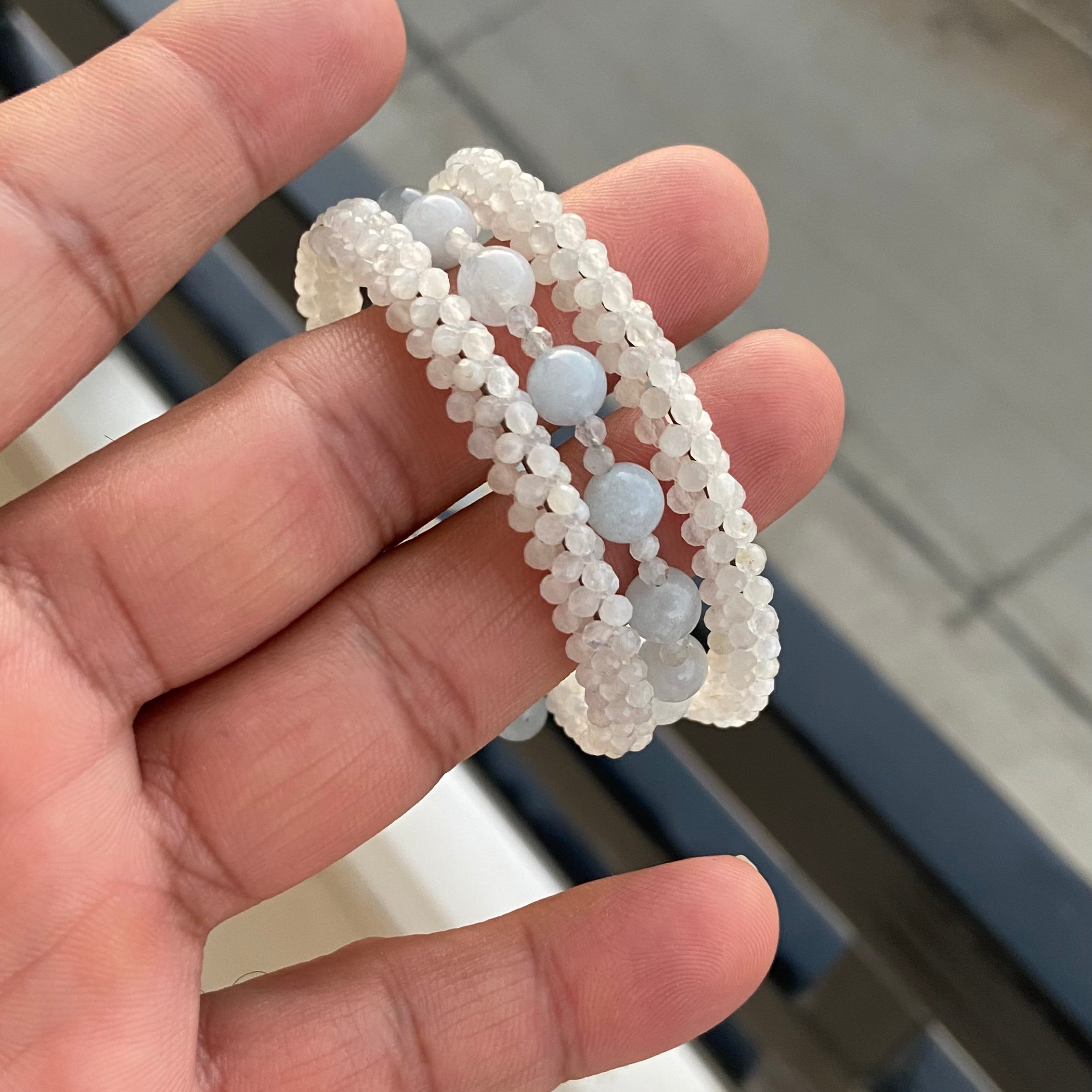 Natural White White Moonstone Beaded Fine Gemstone Bracelet 